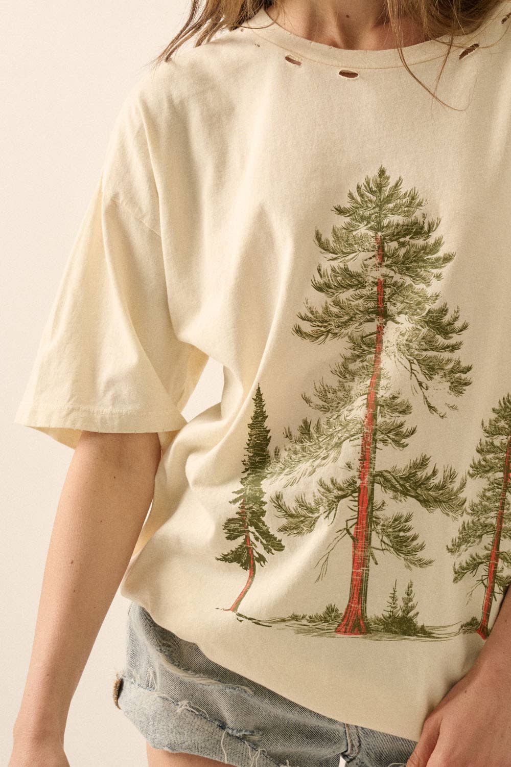 Pine Trees Distressed Oversize Graphic Tee