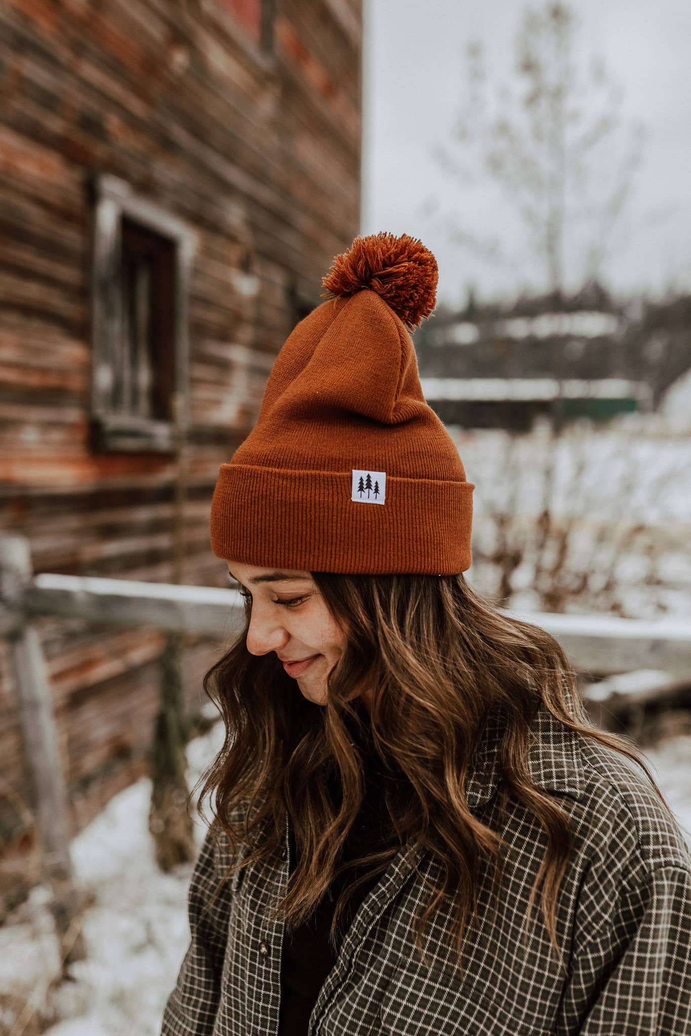 Three Tree Foldover Pom Beanie