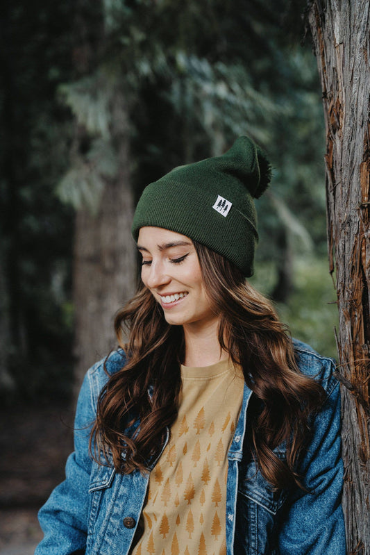 Three Tree Foldover Pom Beanie