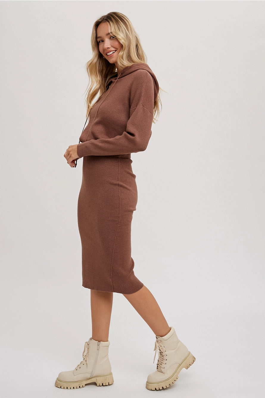 Ribbed Sweater Hoodie Dress