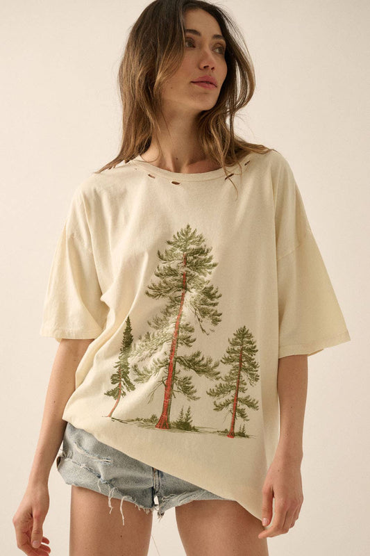 Pine Trees Distressed Oversize Graphic Tee