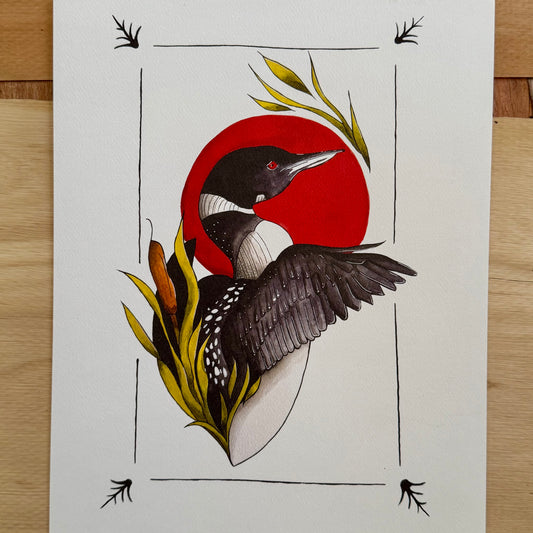 Loon by the Red Moon Print