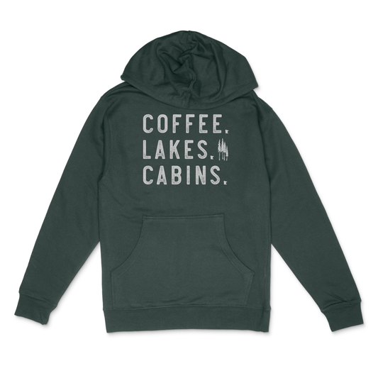 Coffee, Lakes, Cabins Hoodie