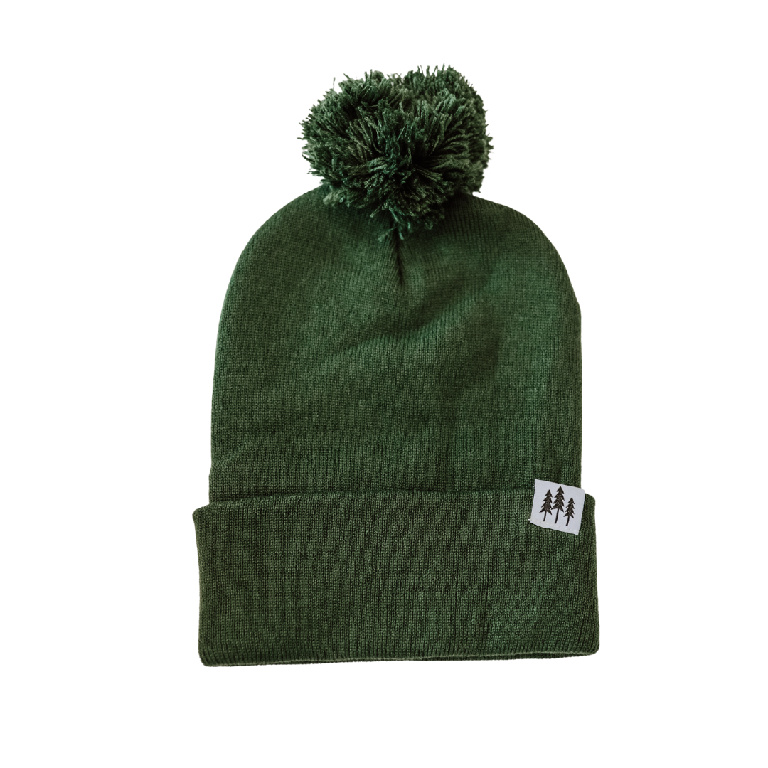Three Tree Foldover Pom Beanie